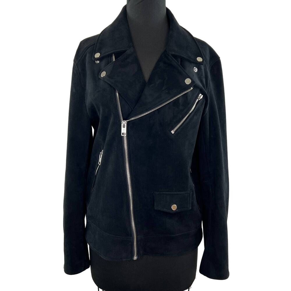 H&M Black Long Sleeve Asymmetrical Zip Faux Suede Moto Jacket Size M Medium